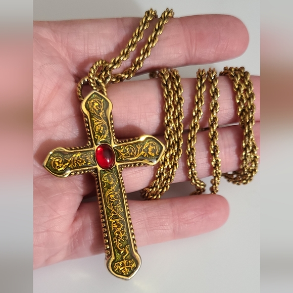 Vintage The Vatican library collection cross necklace enamel gold rope chain vtg - Picture 4 of 9
